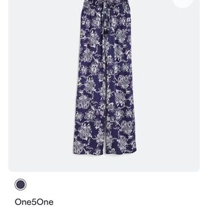 one 5 one Navy and White Floral Wide-Leg Pants